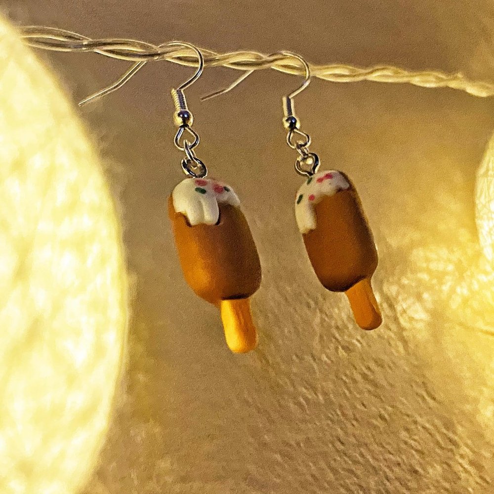 Homemade fudge pop earrings